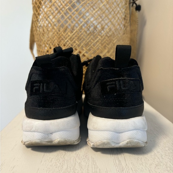 Black and White Fila Velour/Velvet Disruptor Sneakers, 7.5 - Picture 2 of 5